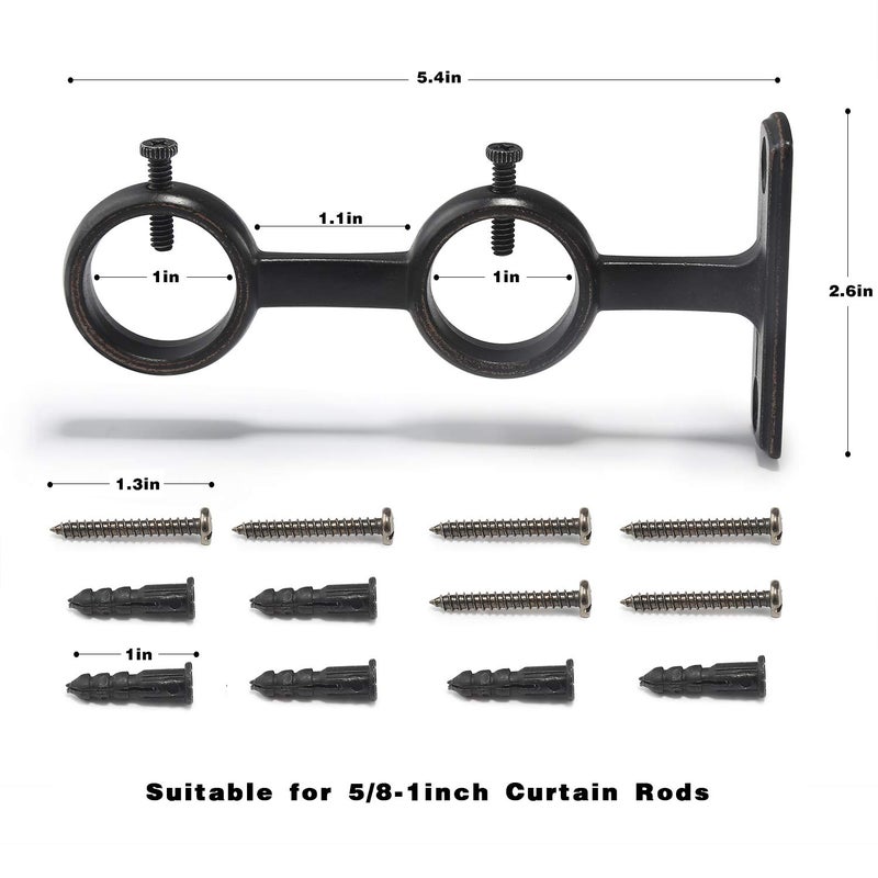 Goowin Curtain Rod Bracket, 3pcs Adjustable Curtain Rod Holder, Double Curtain Brackets Wall Mount Curtain Rod Hooks for Living Room Bathroom Bedroom Curtain rods, Drapery Rods (Black) - Image 3